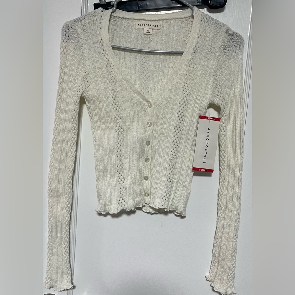 Aeropostale Women's White Cardigan Sweater